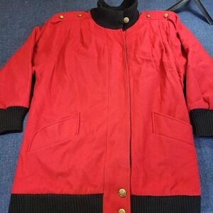 Herman Kay Vintage Red Wool Blend Military Bomber Jacket Gold Crest Buttons 14